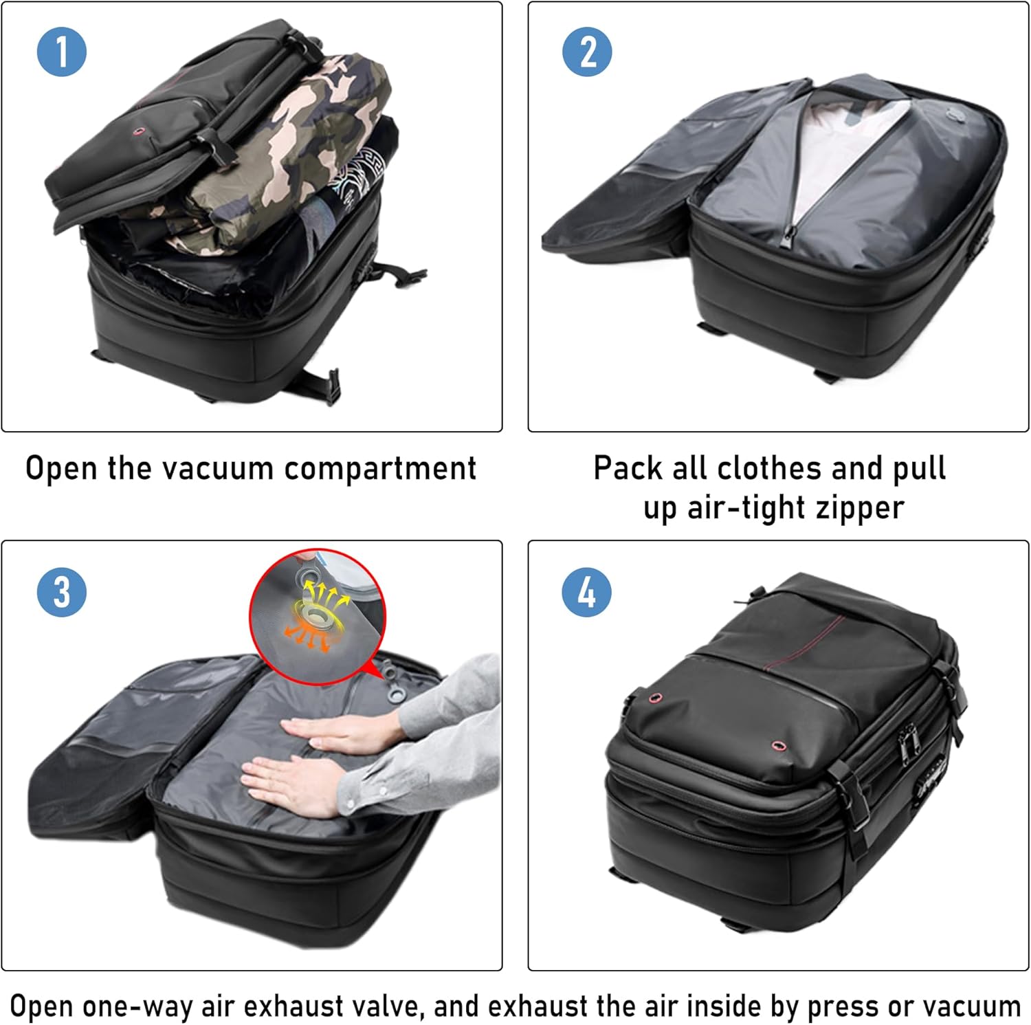 Air Vacuum Travel Backpack with Air Pump 45L