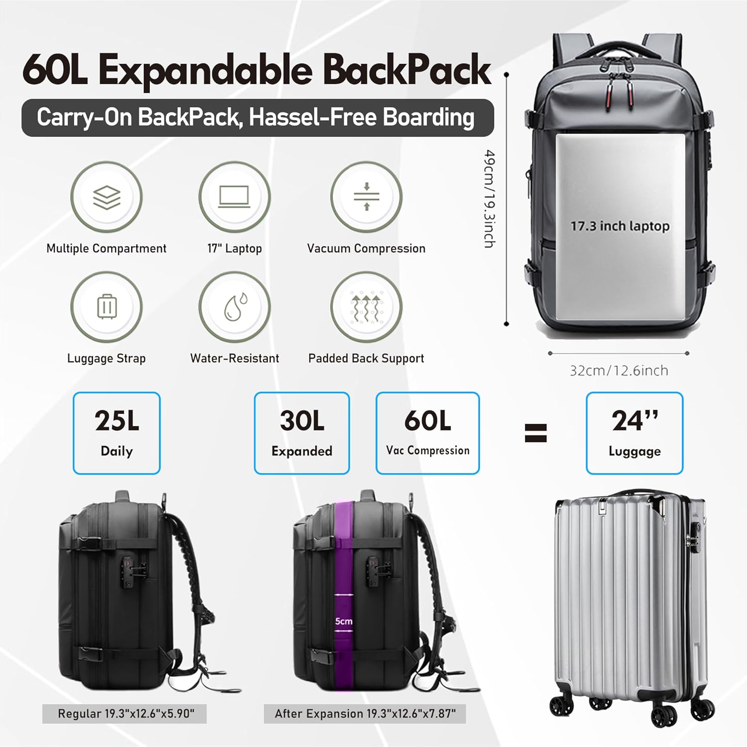 Air Vacuum Travel Backpack with Air Pump 45L